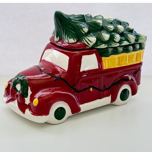Winter Wonder Ware Other - Christmas Red Pickup Truck With Christmas Tree In Back Cookie Jar New 10x8x6